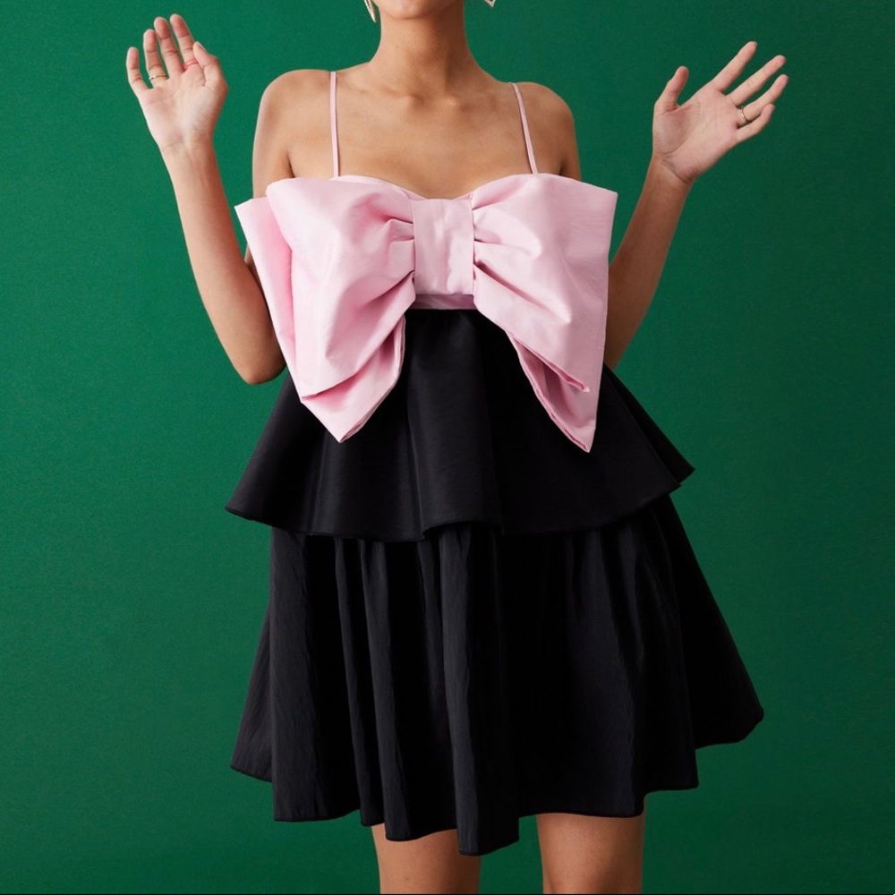 Betsy Bow Black Taffeta Mini Dress